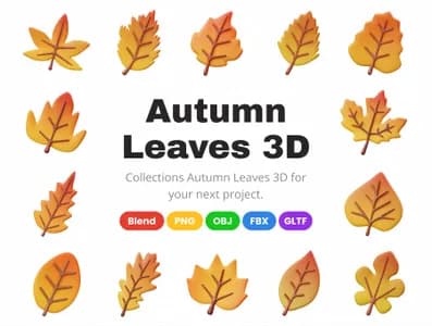 3D立体插画素材自然秋叶模型