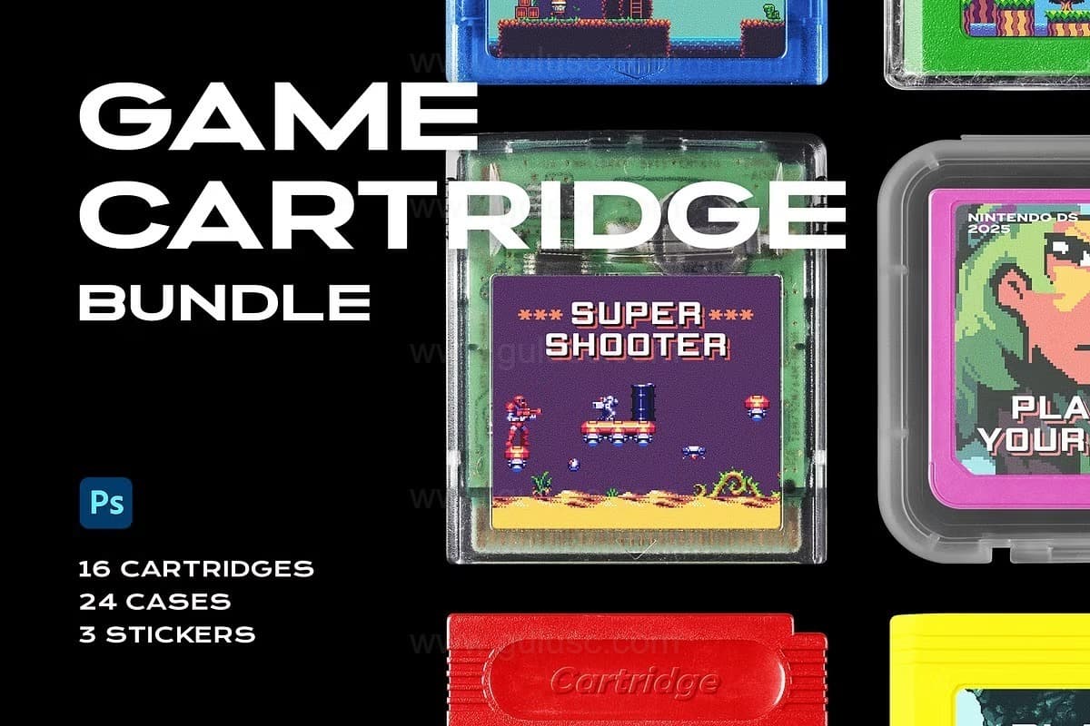 复古游戏卡带样机素材 Game Cartridge Mockup Bundle Retro