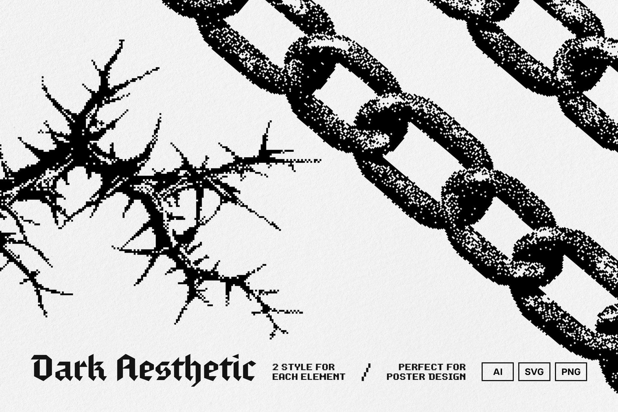 24款暗黑风噪点矢量素材 Dark Aesthetic Vector Dithering Graphic Pack