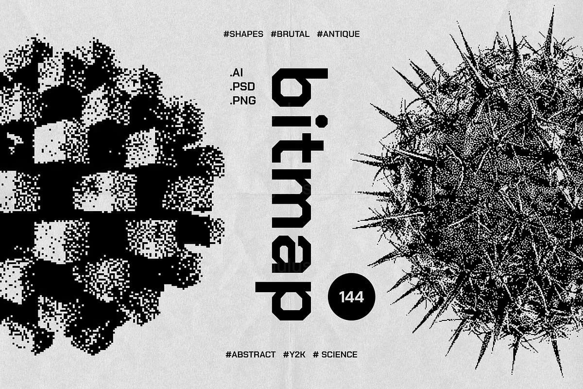 144款Y2K像素风故障艺术矢量元素 Dithering Bitmap Vector Shapes Collection