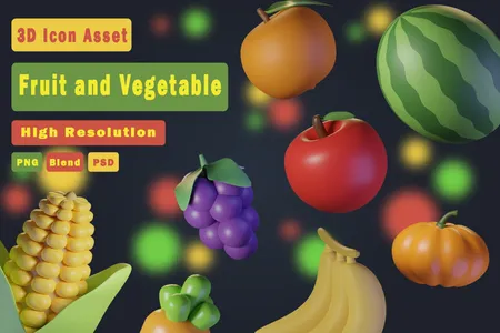 3D素材食物饮料水果和蔬菜