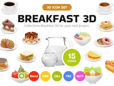 3D立体免扣素材食物饮料早餐模型