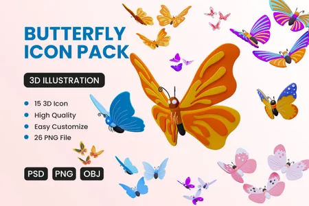 3D插画素材动物蝴蝶