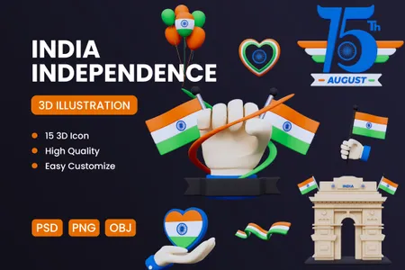 3D免扣素材节日印度独立日