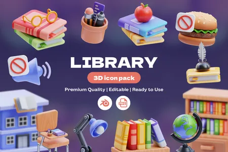 3D免扣素材学校教育图书馆