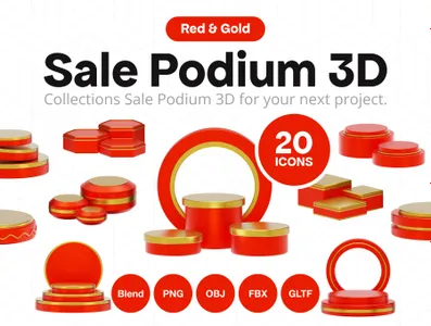 3D立体免扣素材电子商务出售红色舞台讲台模型