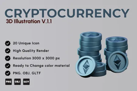 3D立体插画素材科学技术加密货币以太坊V.1.1模型