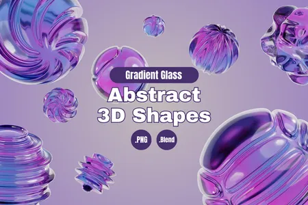 3D免扣素材艺术抽象渐变玻璃抽象形状