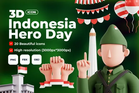 3D免扣素材节日节日印尼英雄日
