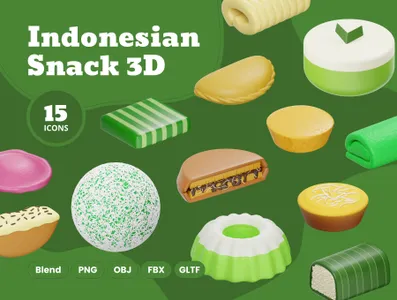 3D立体插画素材食物饮料印尼小吃模型
