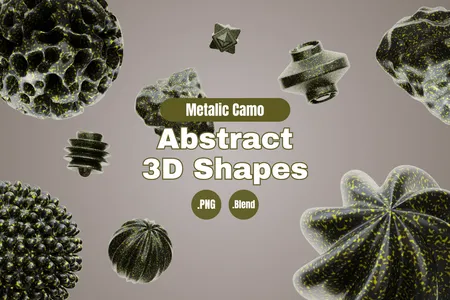 3D免扣素材艺术抽象金属迷彩抽象形状