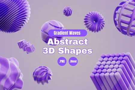 3D插画素材艺术抽象紫色渐变波抽象形状