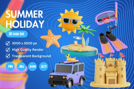 3D立体插画素材假日暑假模型